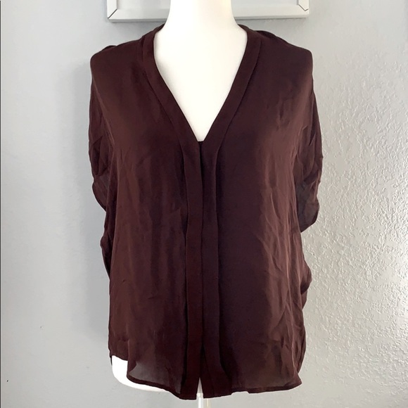 Vince Tops - Vince Silk Burgundy V Neck Blouse Size XS